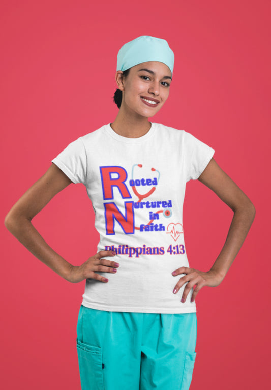 RN Faith T-Shirt, Christian Nurse Tee, Philippians 4:13 Shirt, Medical Staff Gift, Inspirational Apparel